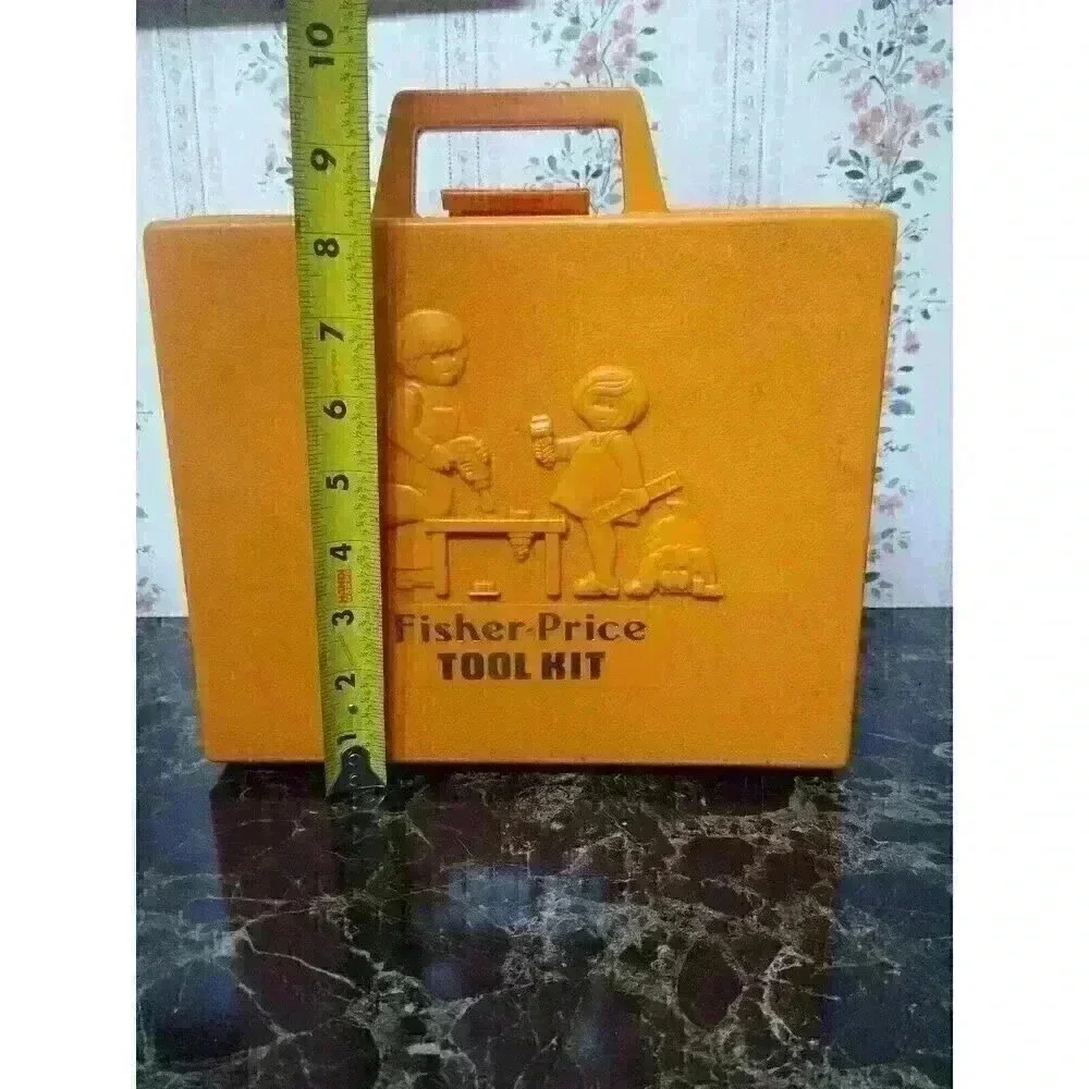 Vtg 1977 FISHER PRICE TOOL KIT CASE ONLY Orange Plastic Box 924 Empty No Tools